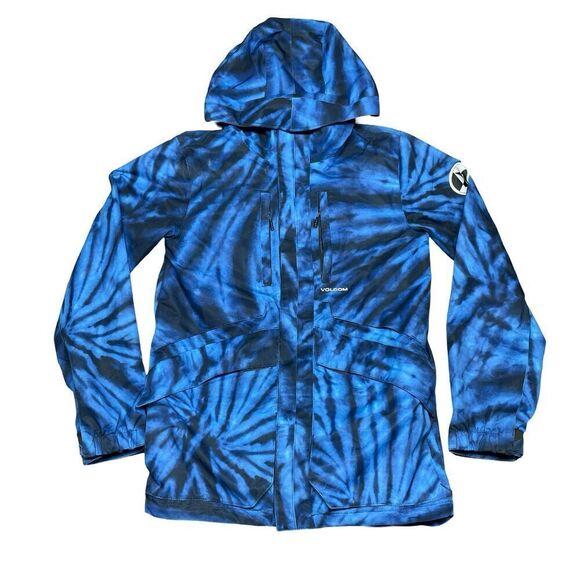 Volcom Fifty Fifty Men’s Small Blue Black Tie Dye Snowboarding Jacket Waterproof - Picture 1 of 12